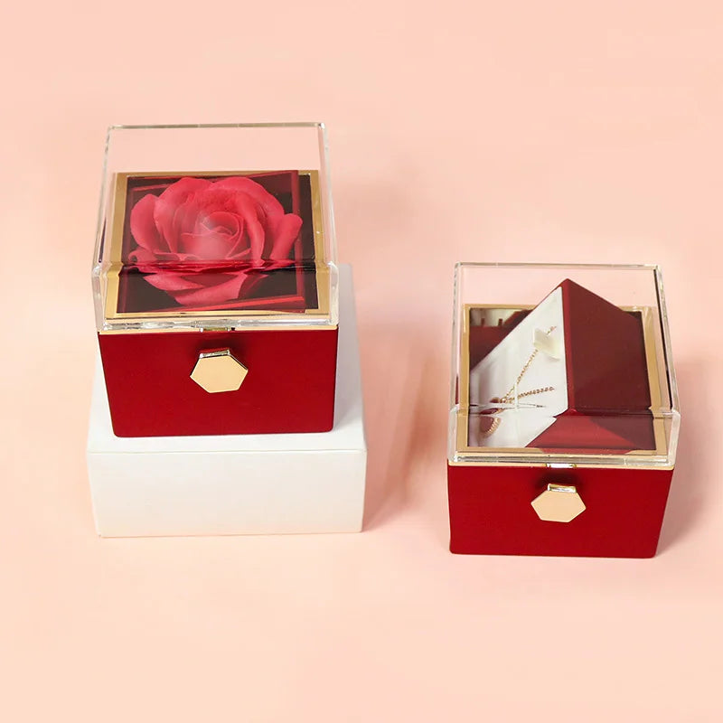 Boîte à Bijoux Rotative avec Rose Éternelle