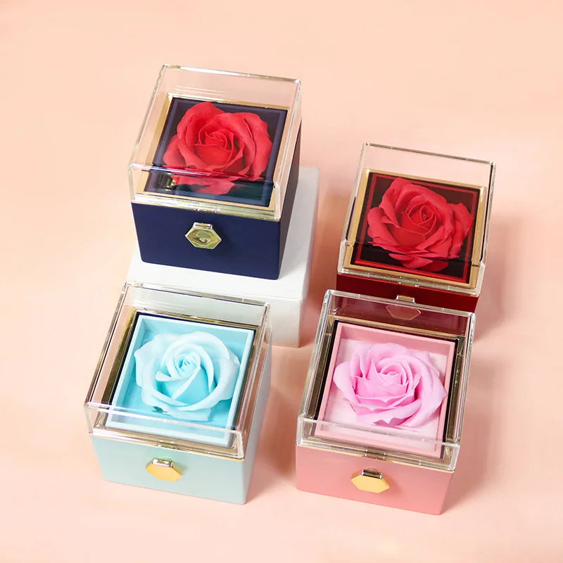 Boîte à Bijoux Rotative avec Rose Éternelle