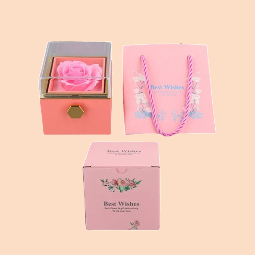 Boîte à Bijoux Rotative avec Rose Éternelle