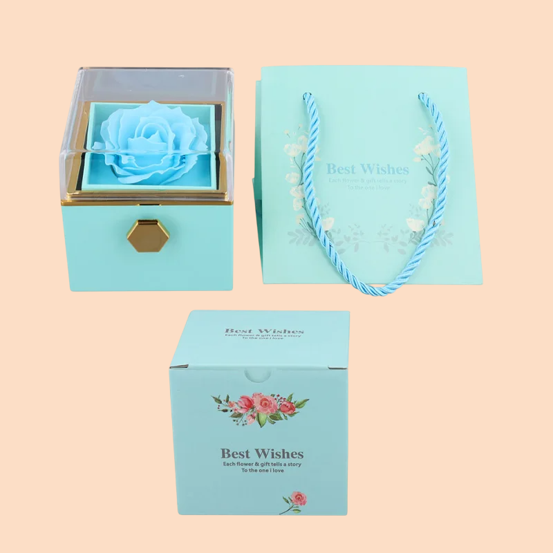 Boîte à Bijoux Rotative avec Rose Éternelle