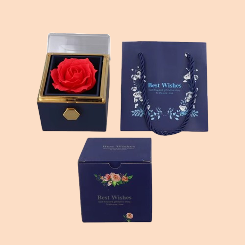 Boîte à Bijoux Rotative avec Rose Éternelle
