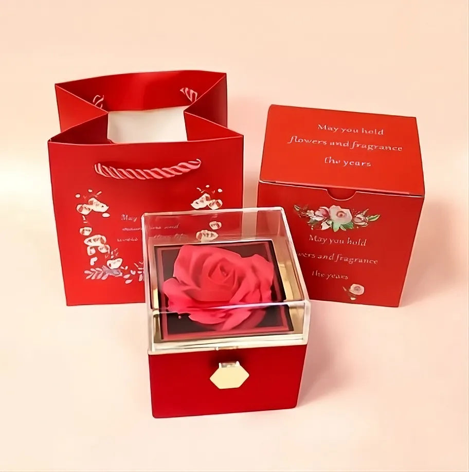 Boîte à Bijoux Rotative avec Rose Éternelle